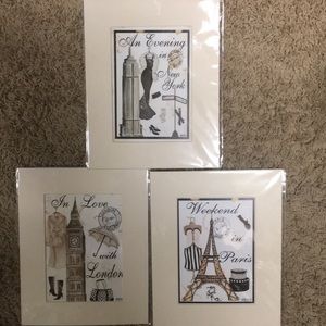 Set of 3 Matted Prints Ready To Be Framed